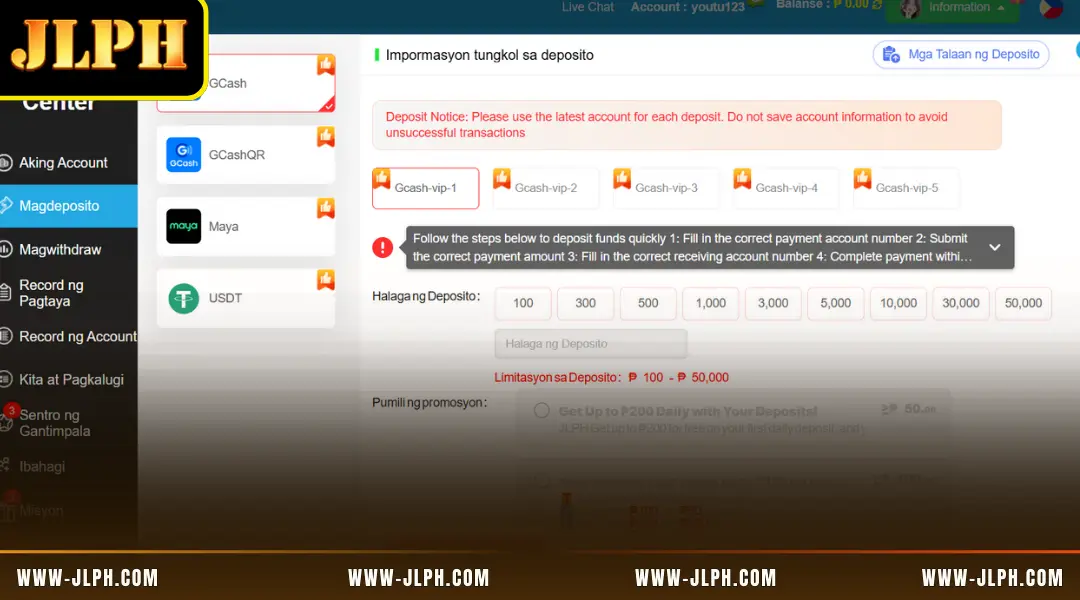 How to deposit JLPH quickly into your gaming wallet